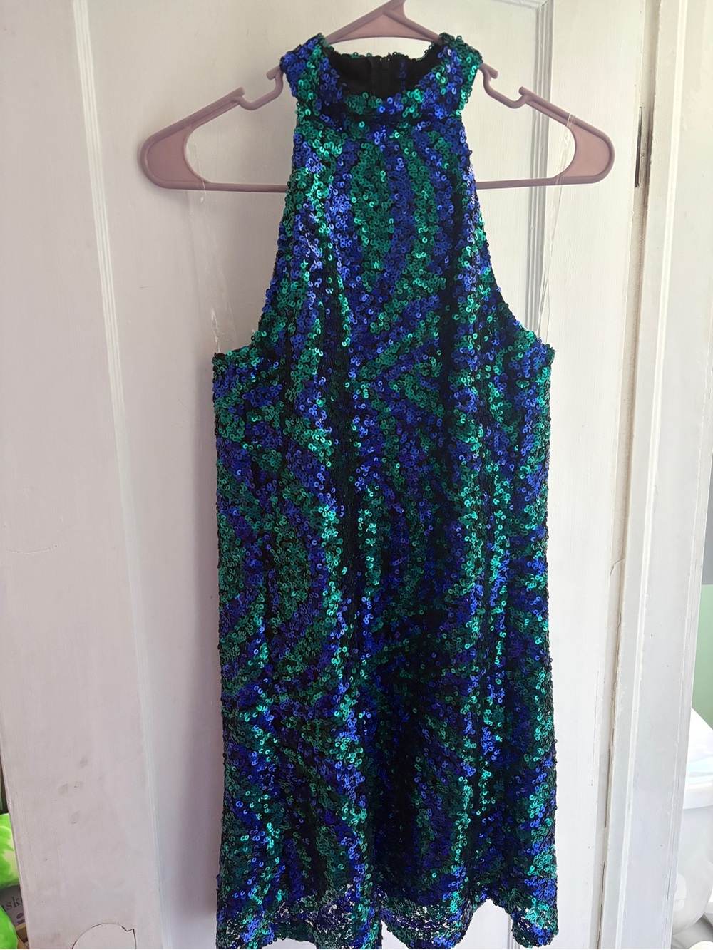 Green and Blue Sequin Halter Dress